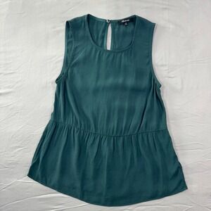 Madewell Womens Ruffle Peplum Sleeveless Blouse Top Forest Green XS Chic Boho